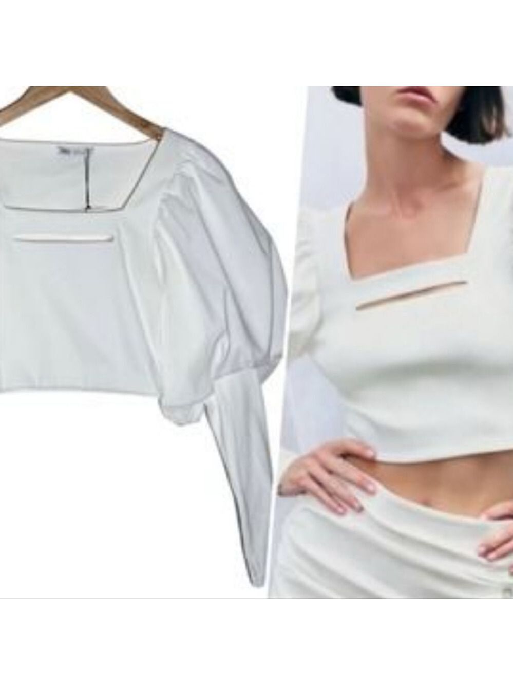 NWT Zara Ballon Sleeve Cropped Blouse, Size M - Picture 4 of 9